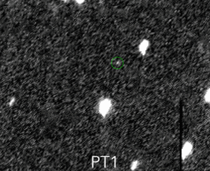 An animated version of the discovery images captured by Hubble showing 2014 MU69 (green circle) moving at 10-minute intervals.