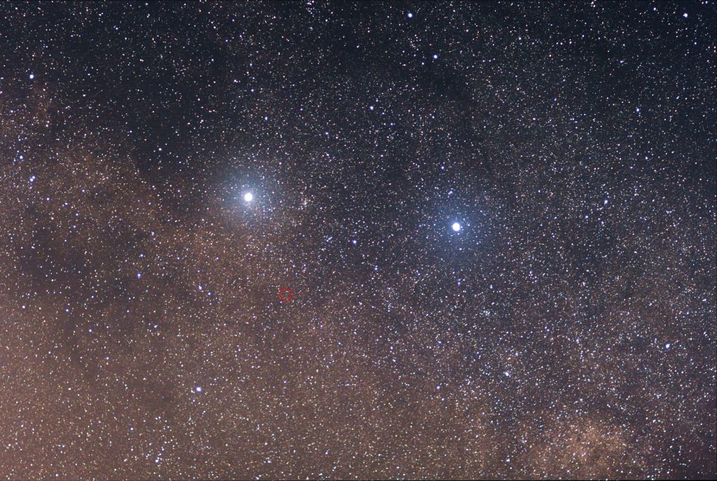 Faint Proxima Centauri. Image credit: Skatebiker