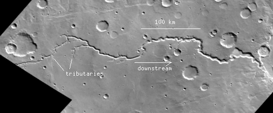 Nargil Vallis, evidence supporting existence of old water tributaries on Mars. Credit: NASA